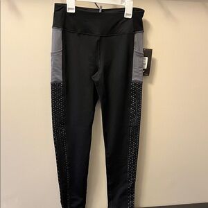 Avia Black and Gray Girls' Active Leggings with Side Pockets